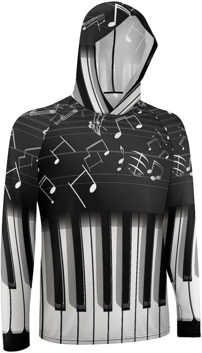Sun Protection Shirt Long Sleeve Hoodie Piano Keys with Musical Notes Lightweight Rash Guard Quick Dry Sun Shirt for Outdoor