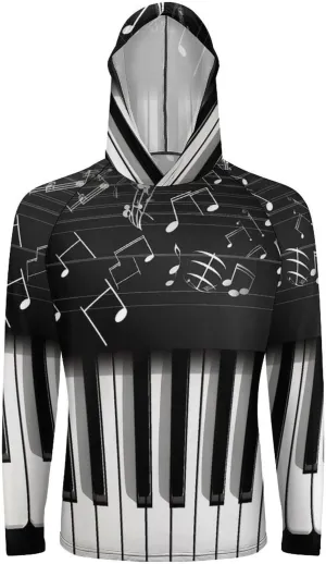 Sun Protection Shirt Long Sleeve Hoodie Piano Keys with Musical Notes Lightweight Rash Guard Quick Dry Sun Shirt for Outdoor