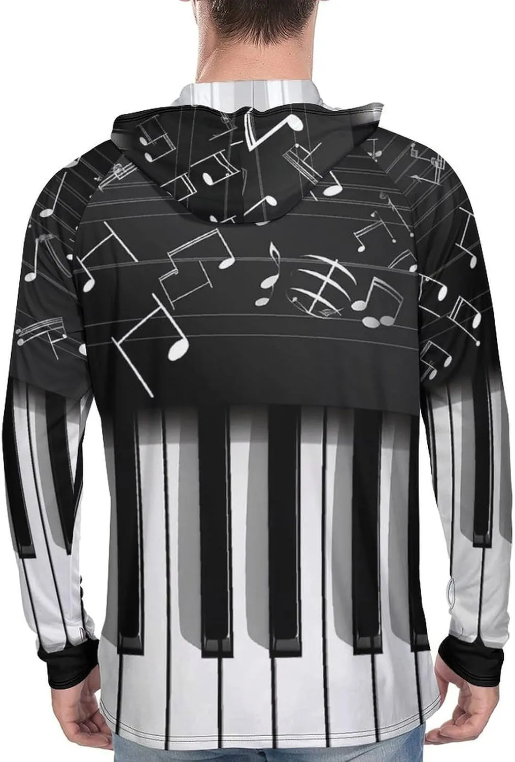 Sun Protection Shirt Long Sleeve Hoodie Piano Keys with Musical Notes Lightweight Rash Guard Quick Dry Sun Shirt for Outdoor