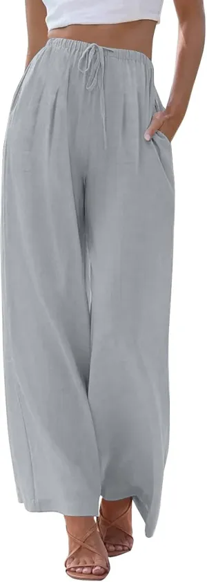 Sweatpants Women Trousers with Pockets Cotton Linen High Waisted Cargo, Travel Pants Wide Leg Summer Petite