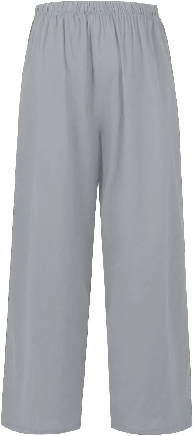 Sweatpants Women Trousers with Pockets Cotton Linen High Waisted Cargo, Travel Pants Wide Leg Summer Petite