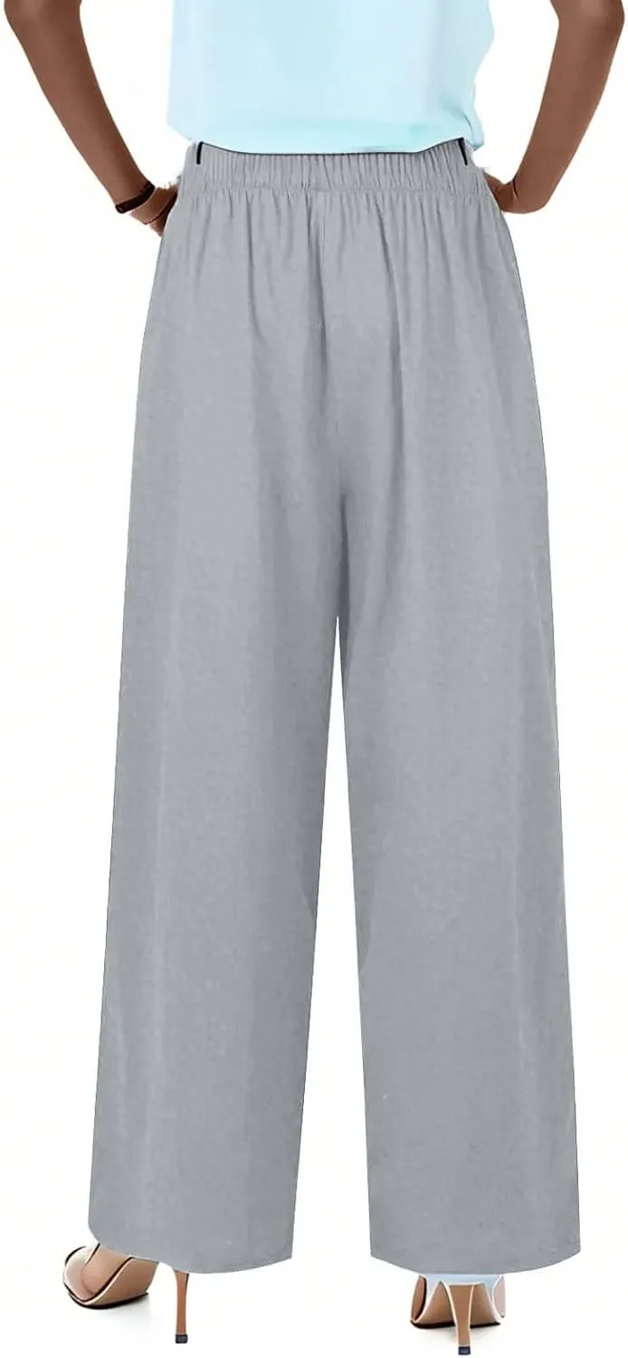 Sweatpants Women Trousers with Pockets Cotton Linen High Waisted Cargo, Travel Pants Wide Leg Summer Petite