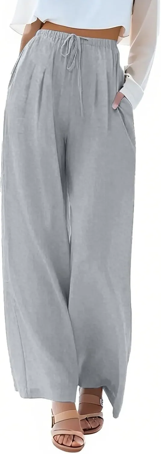 Sweatpants Women Trousers with Pockets Cotton Linen High Waisted Cargo, Travel Pants Wide Leg Summer Petite