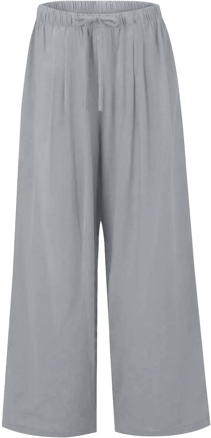 Sweatpants Women Trousers with Pockets Cotton Linen High Waisted Cargo, Travel Pants Wide Leg Summer Petite