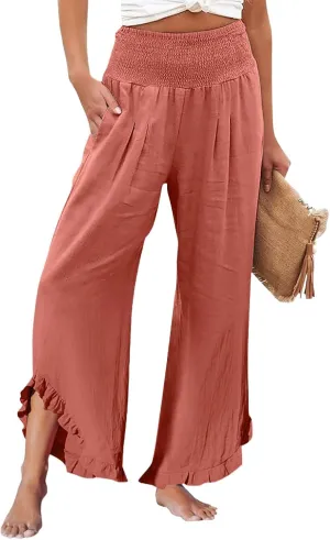 Sweatpants Women,Linen Summer Pants for Women Trendy 2025 Elastic High Waisted Wide Leg Womens Capris with Pockets