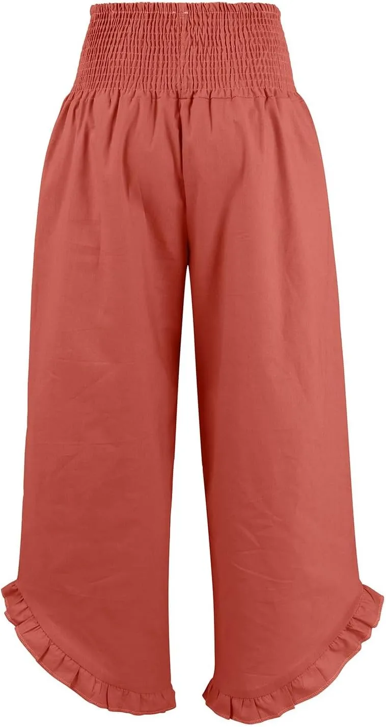 Sweatpants Women,Linen Summer Pants for Women Trendy 2025 Elastic High Waisted Wide Leg Womens Capris with Pockets