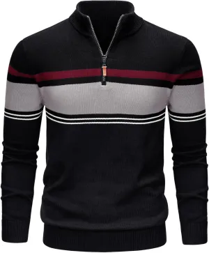 TACVASEN Mens Sweater Quarter Zip Pullover Cotton Long Sleeve Sweaters Striped Causal Pullovers Fall Winter Sweatshirt