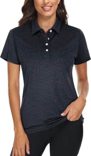 TACVASEN Polo Shirts for Women Short Sleeve Golf Shirts 4-Button Quick Dry Workout Tops Collared for Work Running Tennis