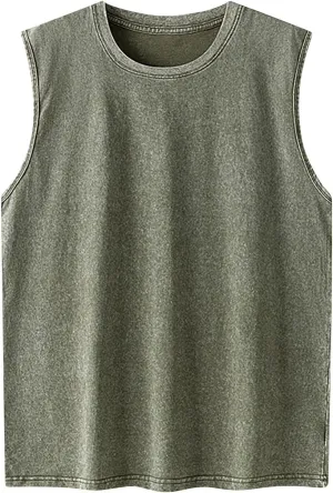 Tank Tops Men Cotton Vintage Workout Gym Sleeveless Cut Off Muscle Shirt Wash T-Shirt Running Beach Loose Fit Tees