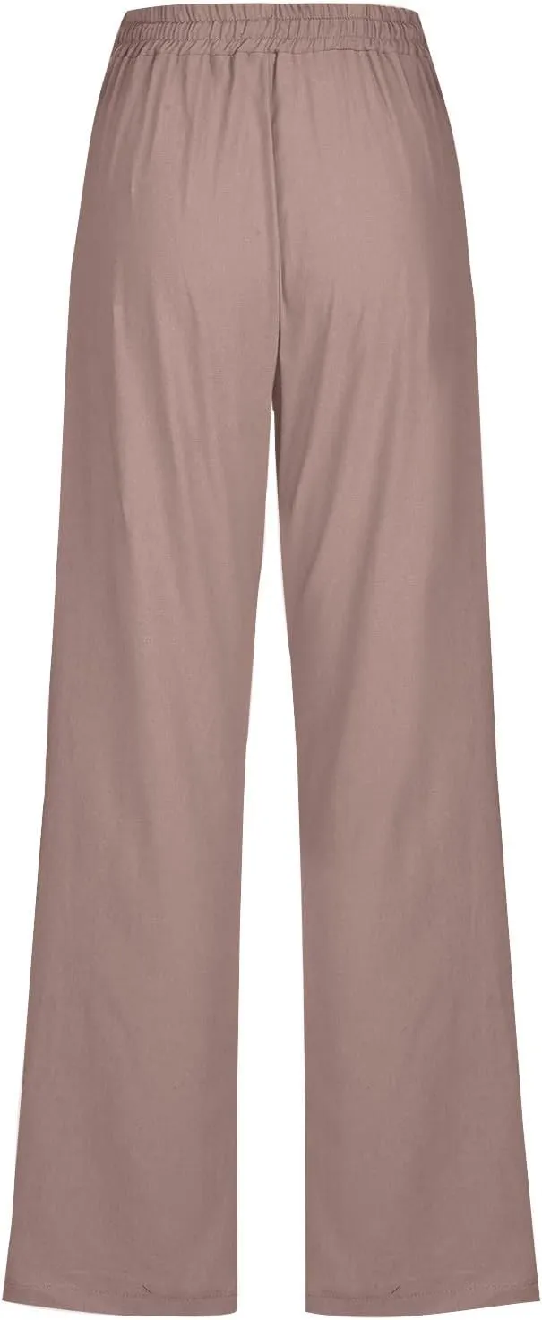 TARIENDY Womens Casual Cotton Linen Pants Lightweight Summer Loose Fit Elastic Waist Pant Lounge Beach Vacation Trousers