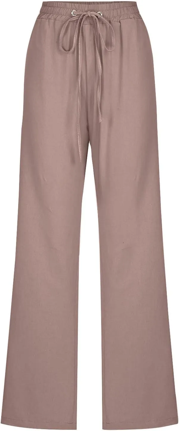 TARIENDY Womens Casual Cotton Linen Pants Lightweight Summer Loose Fit Elastic Waist Pant Lounge Beach Vacation Trousers