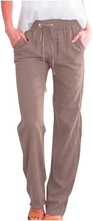 TARIENDY Womens Casual Cotton Linen Pants Lightweight Summer Loose Fit Elastic Waist Pant Lounge Beach Vacation Trousers