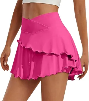 Tennis Skirt Pleated Skorts for Woman Double Ruffle Golf Skirts with Pockets Tummy Control Athletic Skorts for Woman