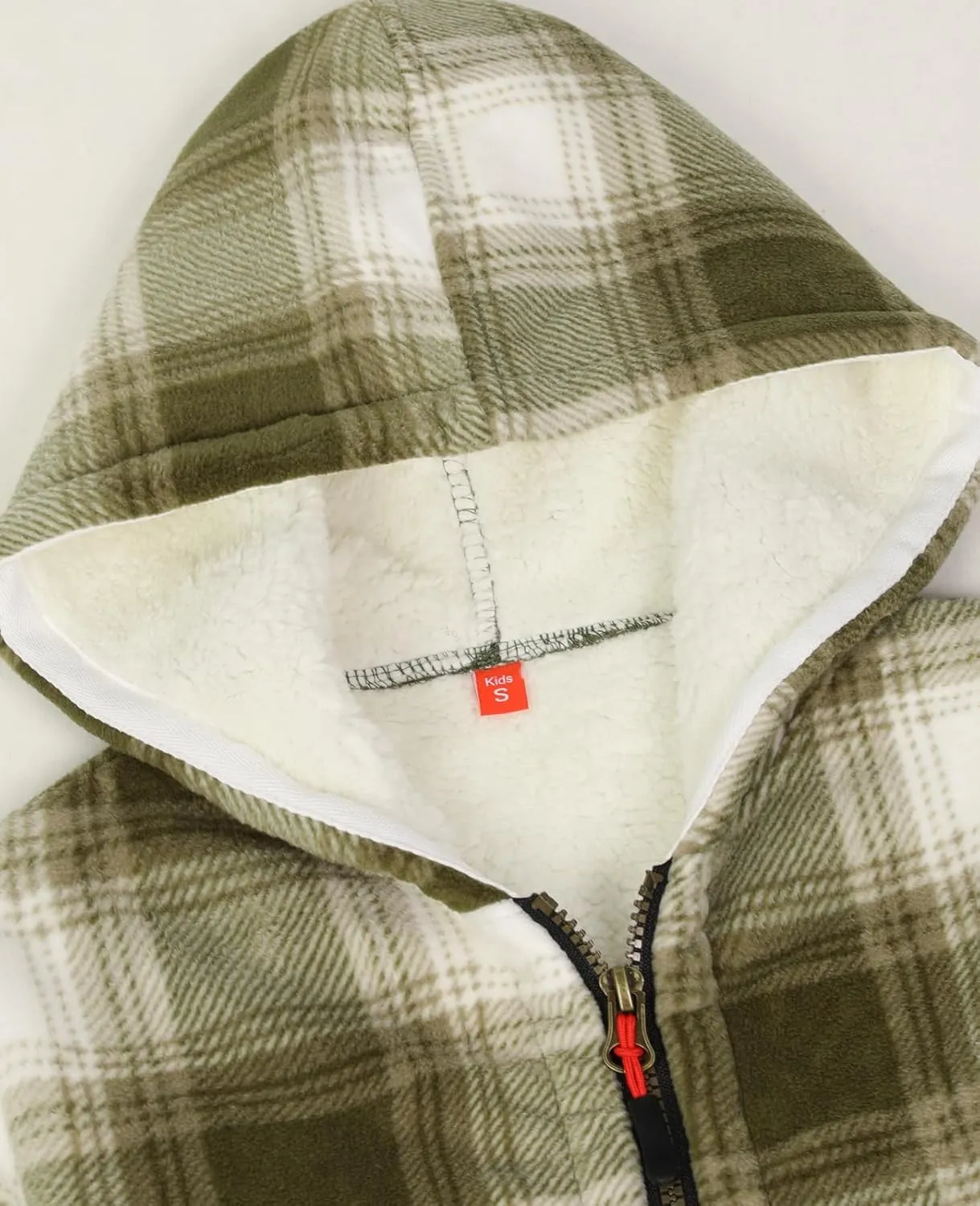 ThCreasa Kids Sherpa Fleece Lined Hoodie Jacket,Zip-Up Hooded Plaid Sweatshirt Jackets