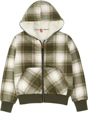 ThCreasa Kids Sherpa Fleece Lined Hoodie Jacket,Zip-Up Hooded Plaid Sweatshirt Jackets
