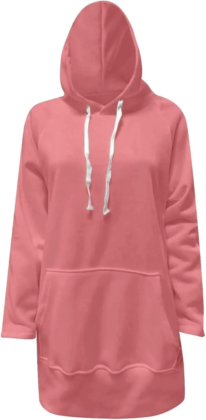 The Warmy Oversized Hoodie Dress Women, Women's Casual Sweatshirt Long Sleeve Split Hem Hoodies Dress with Kangaroo Pocket
