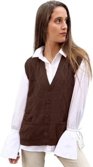 TINKUY Peru Womens Alpaca Wool V Neck Argyle Cardigan Vest S-4XL
