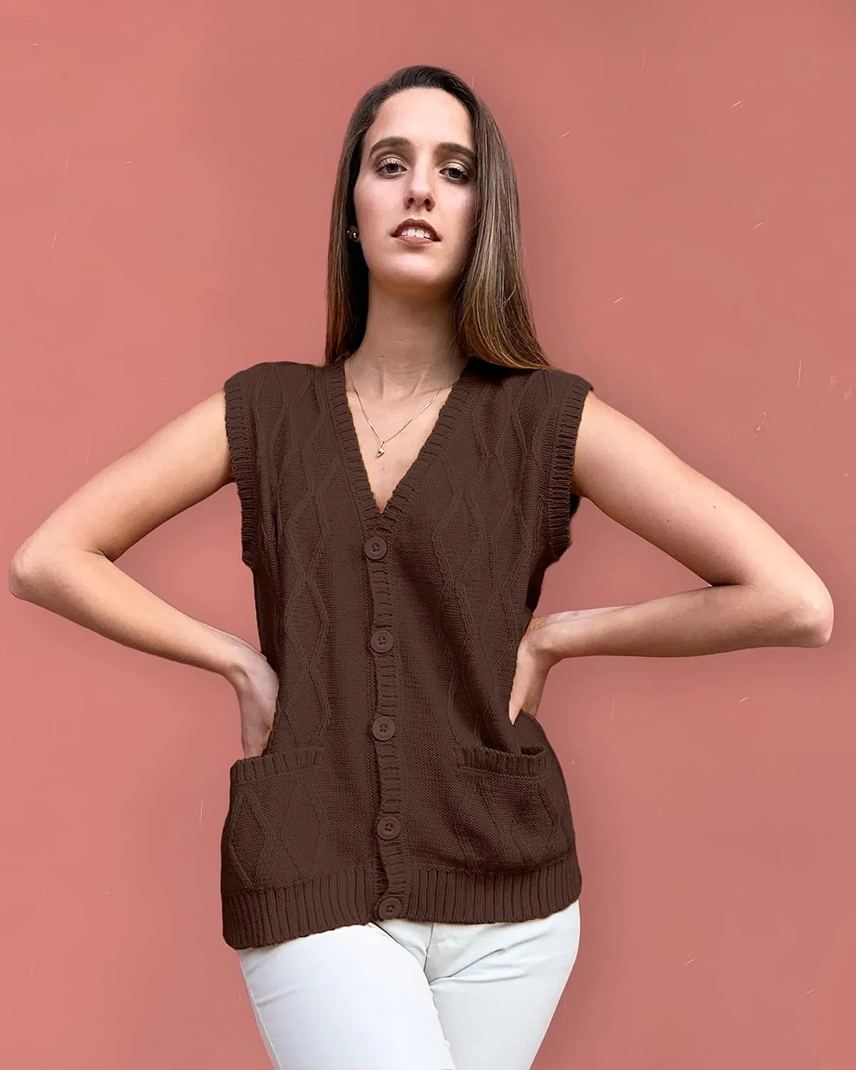 TINKUY Peru Womens Alpaca Wool V Neck Argyle Cardigan Vest S-4XL
