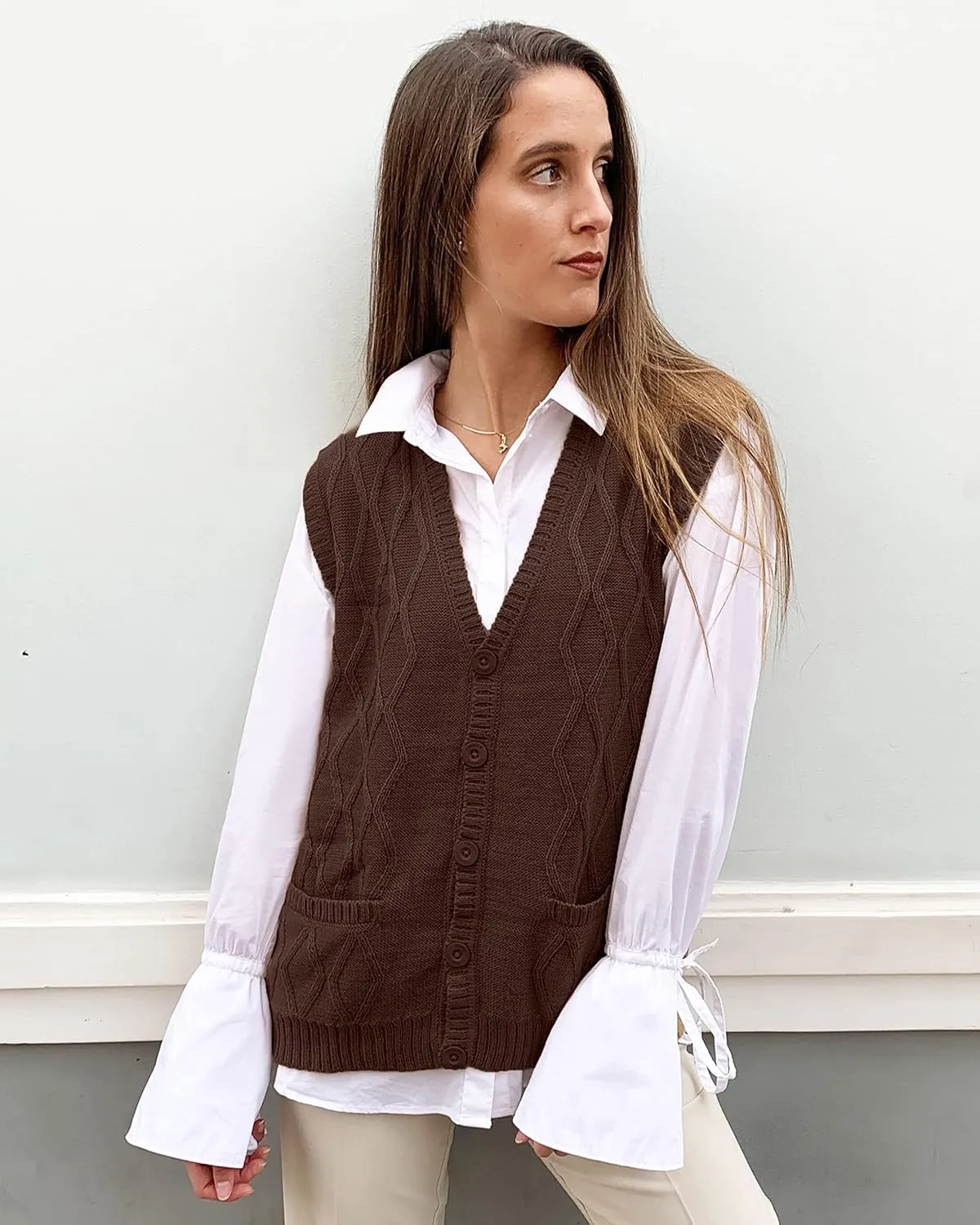 TINKUY Peru Womens Alpaca Wool V Neck Argyle Cardigan Vest S-4XL