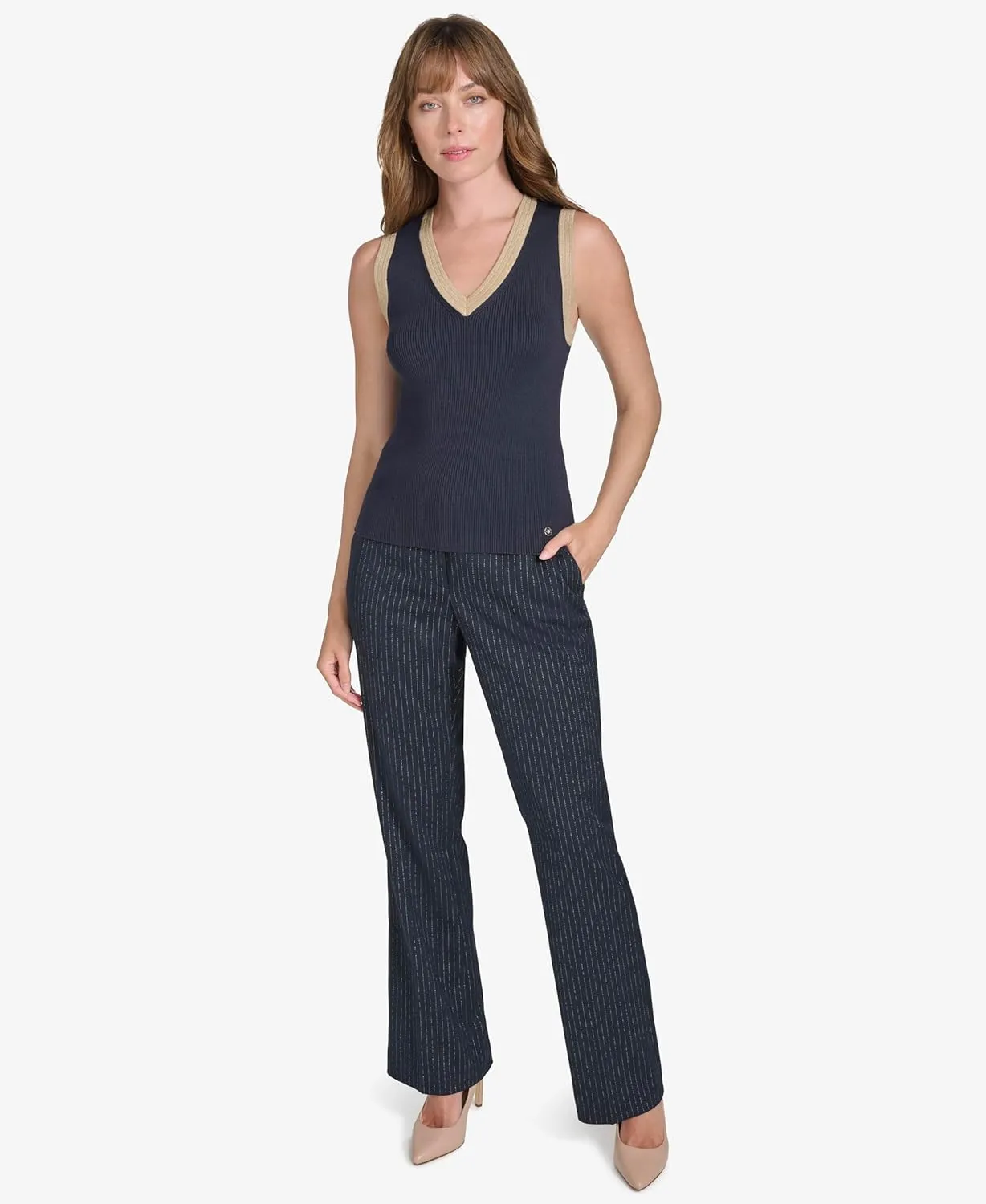 Tommy Hilfiger womens Contrast Trim Sleeveless Sweater