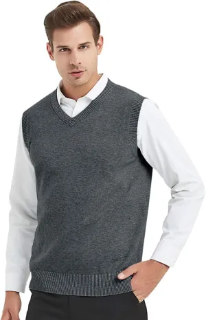 TopTie Men Business Solid Color Plain Sweater Vest, Cotton Fit Casual Pullover