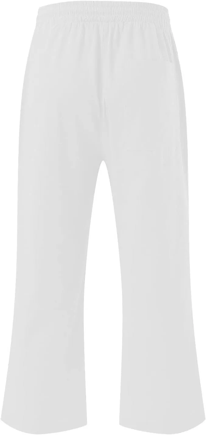 Trendy Capri Pants for Women 2024 Summer Drawstring Elastic High Waist Linen Pant Straight Wide Leg Cropped Trouser
