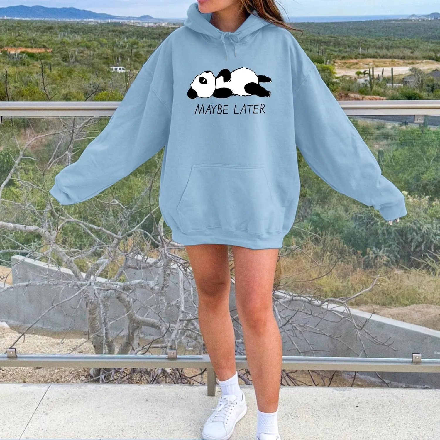 Tuislay Cute Panda Graphic Hoodie For Teen Girls Preppy Kawaii Hoodies Womens Sweatshirts Oversized Fleece Hooded Pullover
