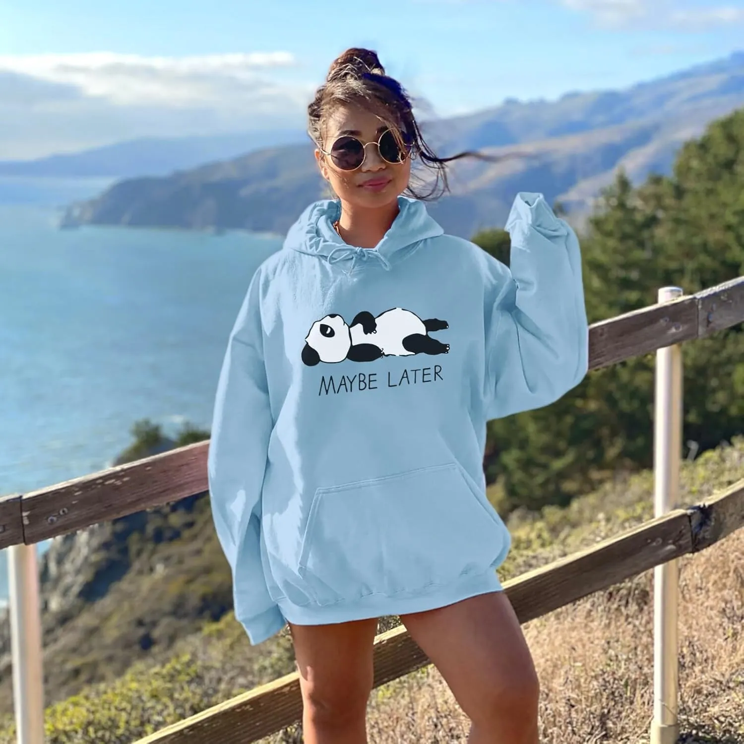 Tuislay Cute Panda Graphic Hoodie For Teen Girls Preppy Kawaii Hoodies Womens Sweatshirts Oversized Fleece Hooded Pullover