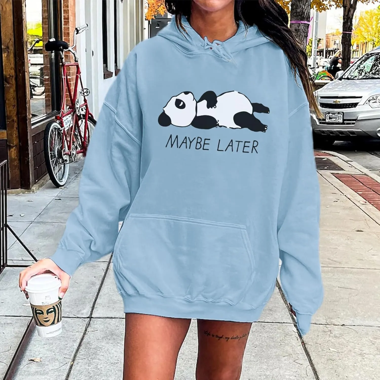 Tuislay Cute Panda Graphic Hoodie For Teen Girls Preppy Kawaii Hoodies Womens Sweatshirts Oversized Fleece Hooded Pullover