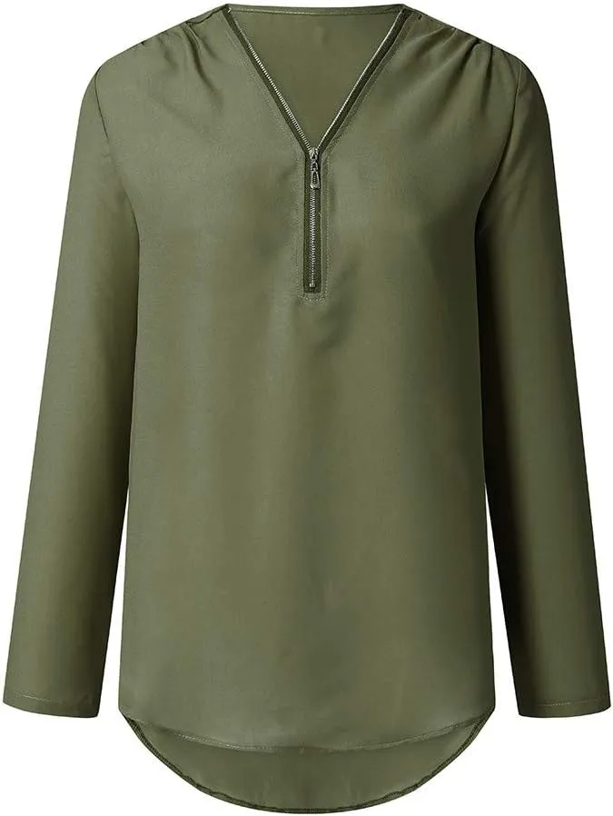 Tunic Tops for Women Loose Fit Dressy Long Sleeve Shirts for Women Fall Outfits for Women 2024 Half Zip Up Tops