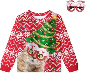 Ugly Christmas Sweater for Adults and Kids Family Matching Set Fleece Sweatshirt Hoodie Funny Graphic Unisex Pullover