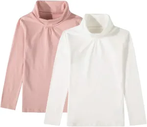 UNACOO Kids One or 2-Pack or 3-Pack Cotton with Spandex Long Sleeve Turtleneck T-Shirt for Girls (Age 2-11 Years)