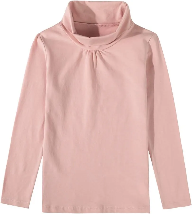 UNACOO Kids One or 2-Pack or 3-Pack Cotton with Spandex Long Sleeve Turtleneck T-Shirt for Girls (Age 2-11 Years)