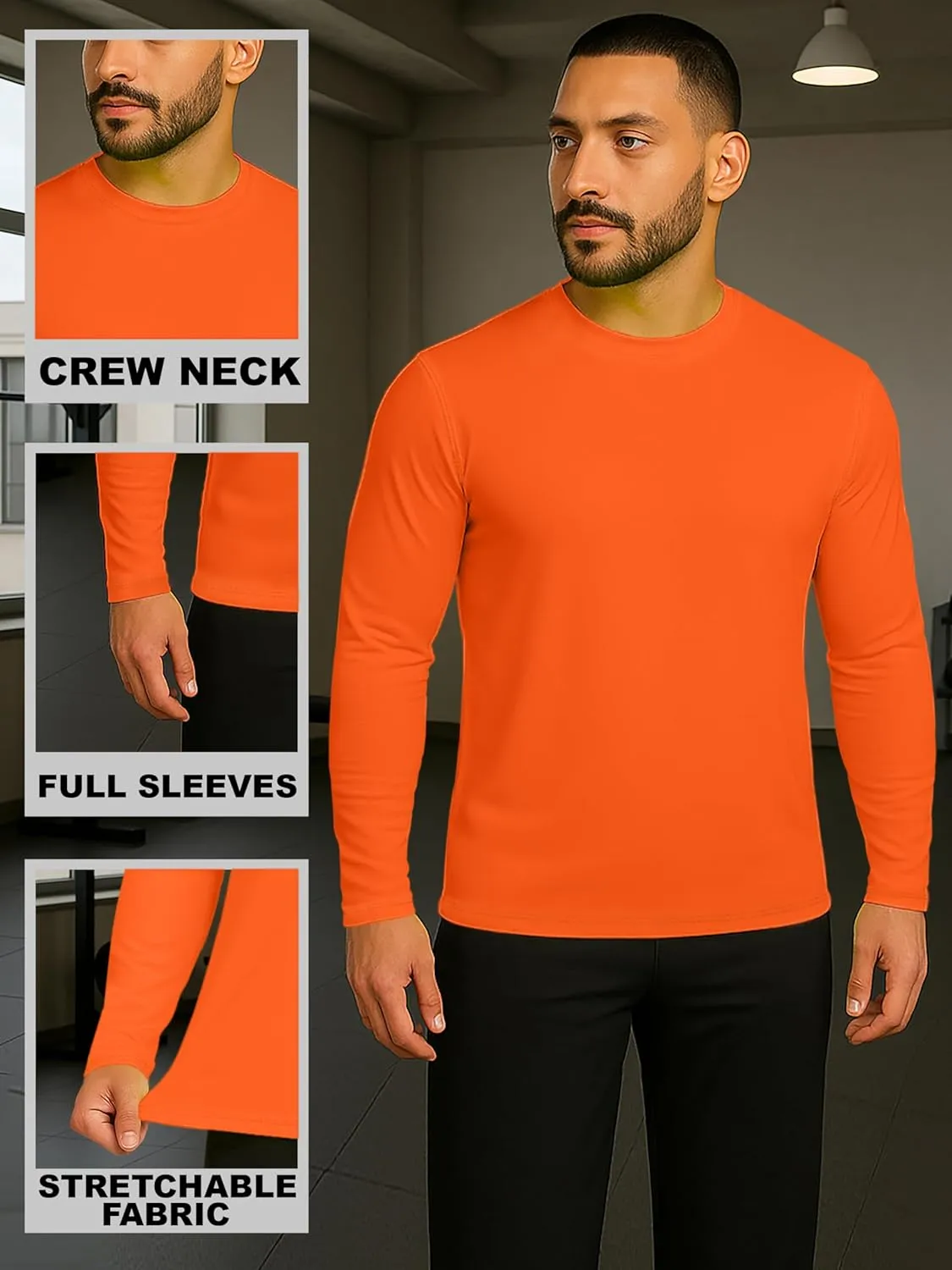 URBAN BUCK Mens Neon High Visibility Running Shirt - Lightweight Long Sleeve Workout Swim UPF50  Basic Sun T-Shirt for Men