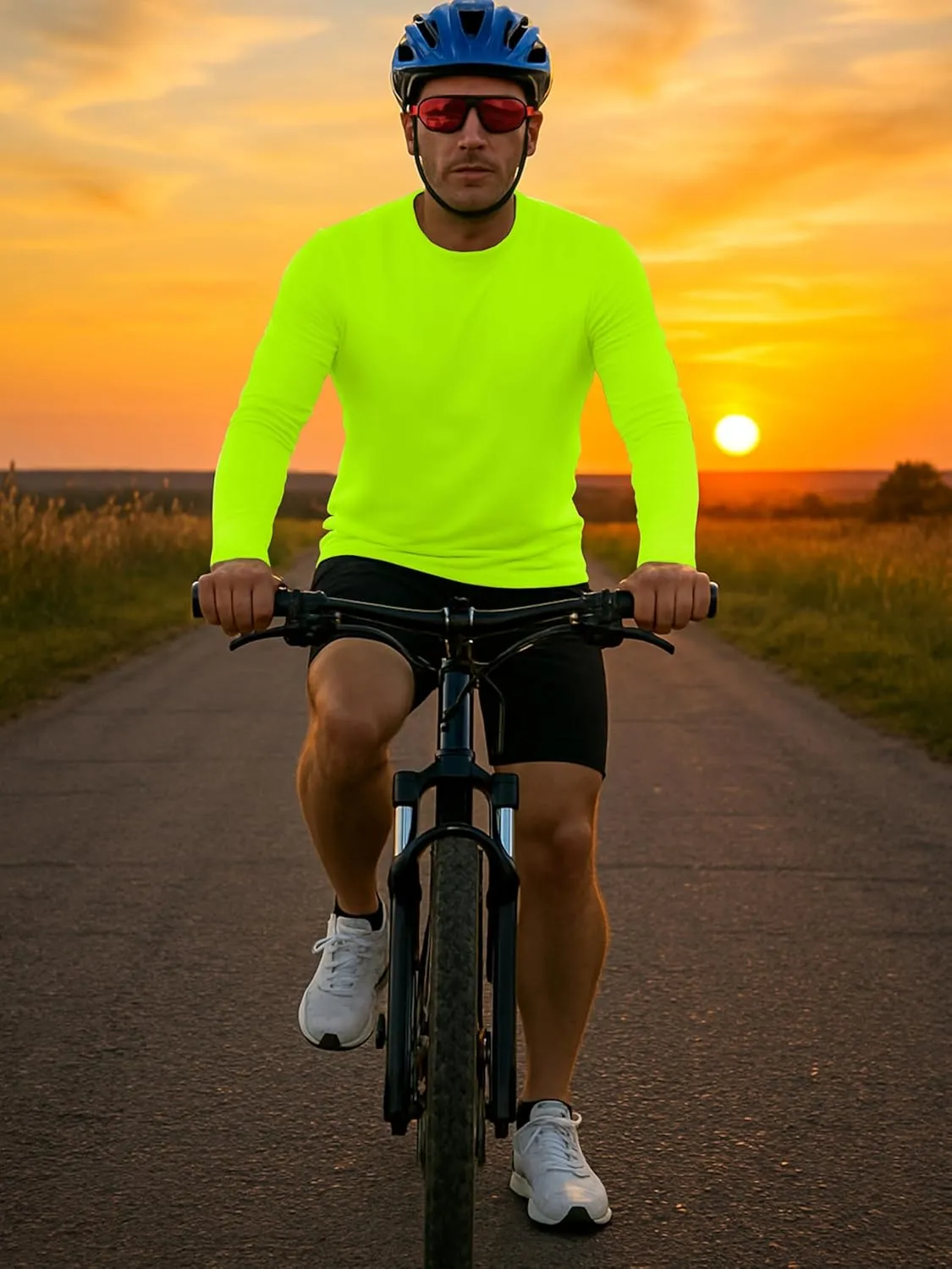 URBAN BUCK Mens Neon High Visibility Running Shirt - Lightweight Long Sleeve Workout Swim UPF50  Basic Sun T-Shirt for Men