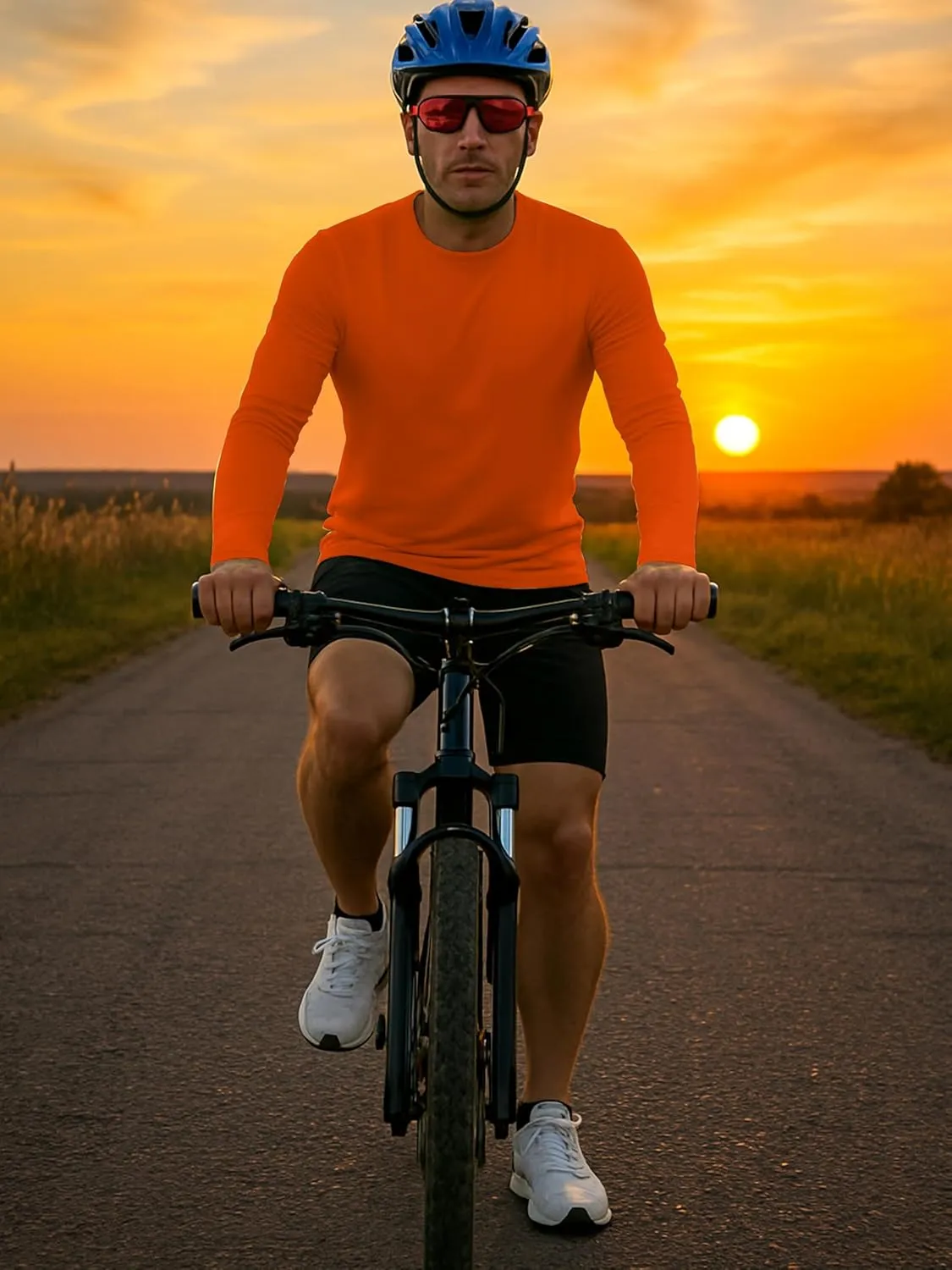 URBAN BUCK Mens Neon High Visibility Running Shirt - Lightweight Long Sleeve Workout Swim UPF50  Basic Sun T-Shirt for Men