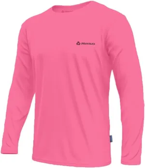 URBAN BUCK Mens Neon High Visibility Running Shirt - Lightweight Long Sleeve Workout Swim UPF50  Basic Sun T-Shirt for Men