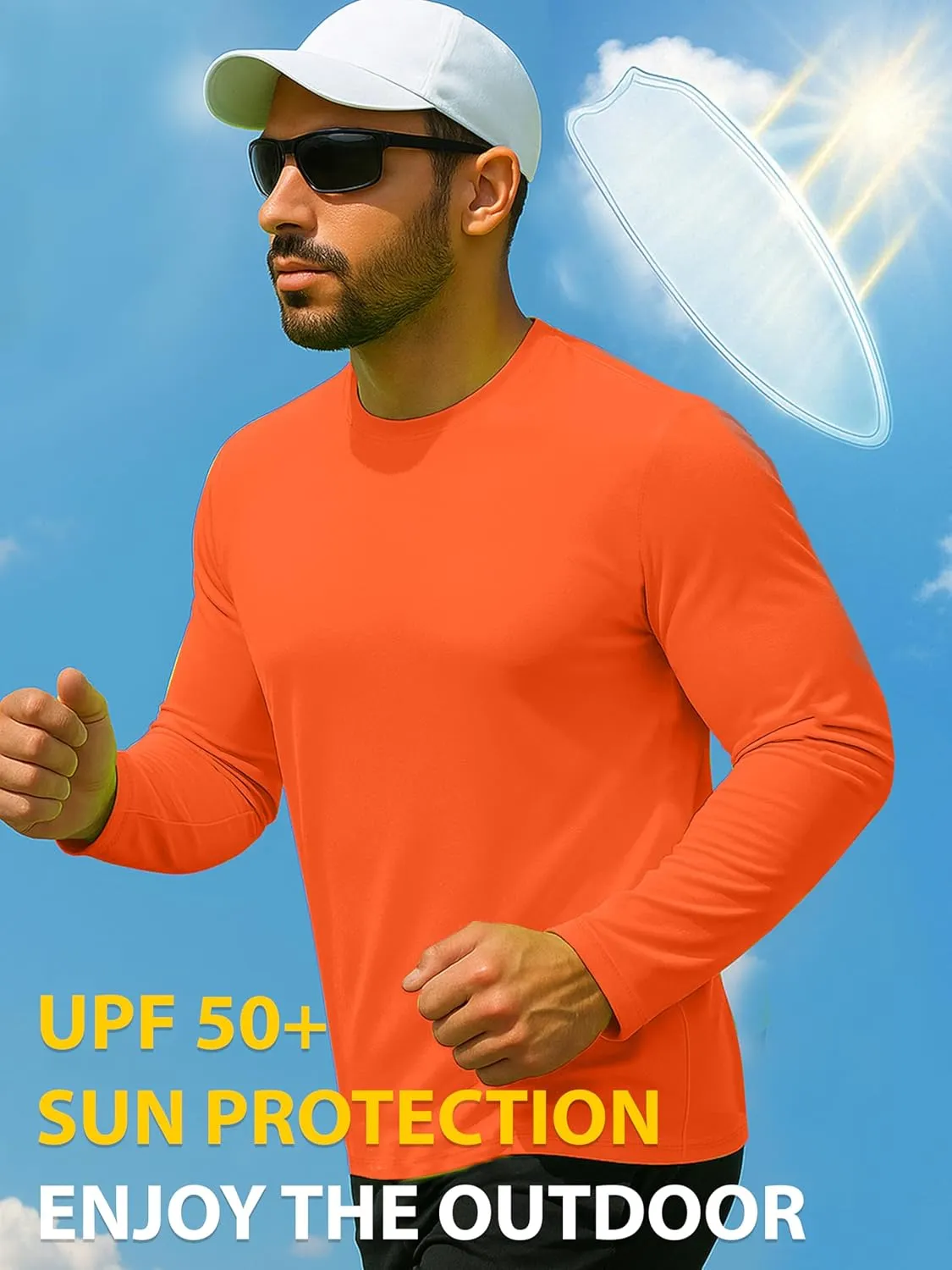URBAN BUCK Mens Neon High Visibility Running Shirt - Lightweight Long Sleeve Workout Swim UPF50  Basic Sun T-Shirt for Men