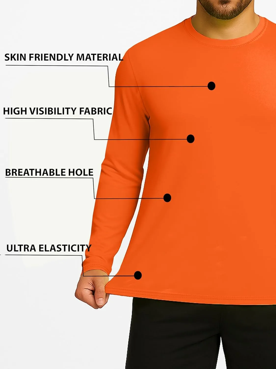 URBAN BUCK Mens Neon High Visibility Running Shirt - Lightweight Long Sleeve Workout Swim UPF50  Basic Sun T-Shirt for Men