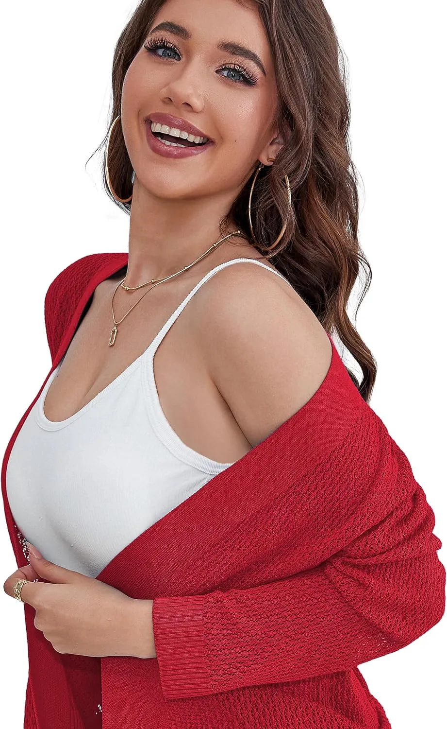 U.Vomade Women's Cardigans 3/4 Sleeve Open Front Cropped Cardigan Hollow Out Bolero Shrug S-XL