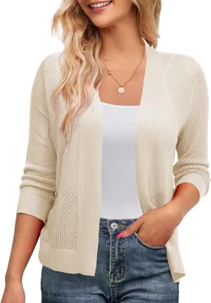 U.Vomade Women's Cardigans 3/4 Sleeve Open Front Cropped Cardigan Hollow Out Bolero Shrug S-XL