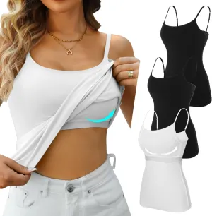 V FOR CITY Cotton Shelf Bra Camisole Tops for Women Adjustable Spaghetti Strap Tank Top Summer Cami Shirt 3 Pack