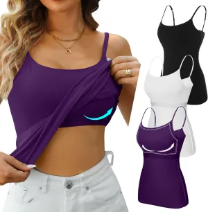 V FOR CITY Cotton Shelf Bra Camisole Tops for Women Adjustable Spaghetti Strap Tank Top Summer Cami Shirt 3 Pack