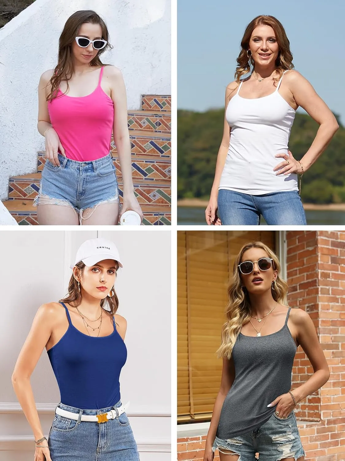 V FOR CITY Cotton Shelf Bra Camisole Tops for Women Adjustable Spaghetti Strap Tank Top Summer Cami Shirt 3 Pack