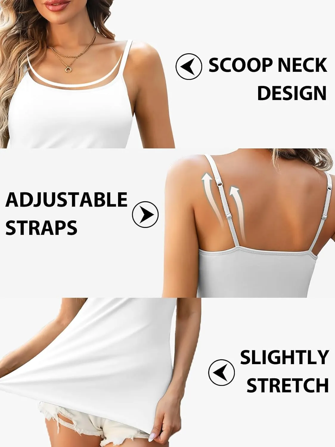 V FOR CITY Cotton Shelf Bra Camisole Tops for Women Adjustable Spaghetti Strap Tank Top Summer Cami Shirt 3 Pack