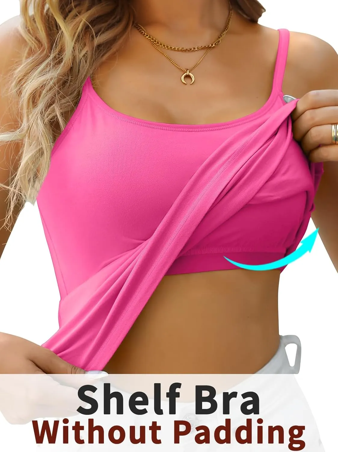 V FOR CITY Cotton Shelf Bra Camisole Tops for Women Adjustable Spaghetti Strap Tank Top Summer Cami Shirt 3 Pack