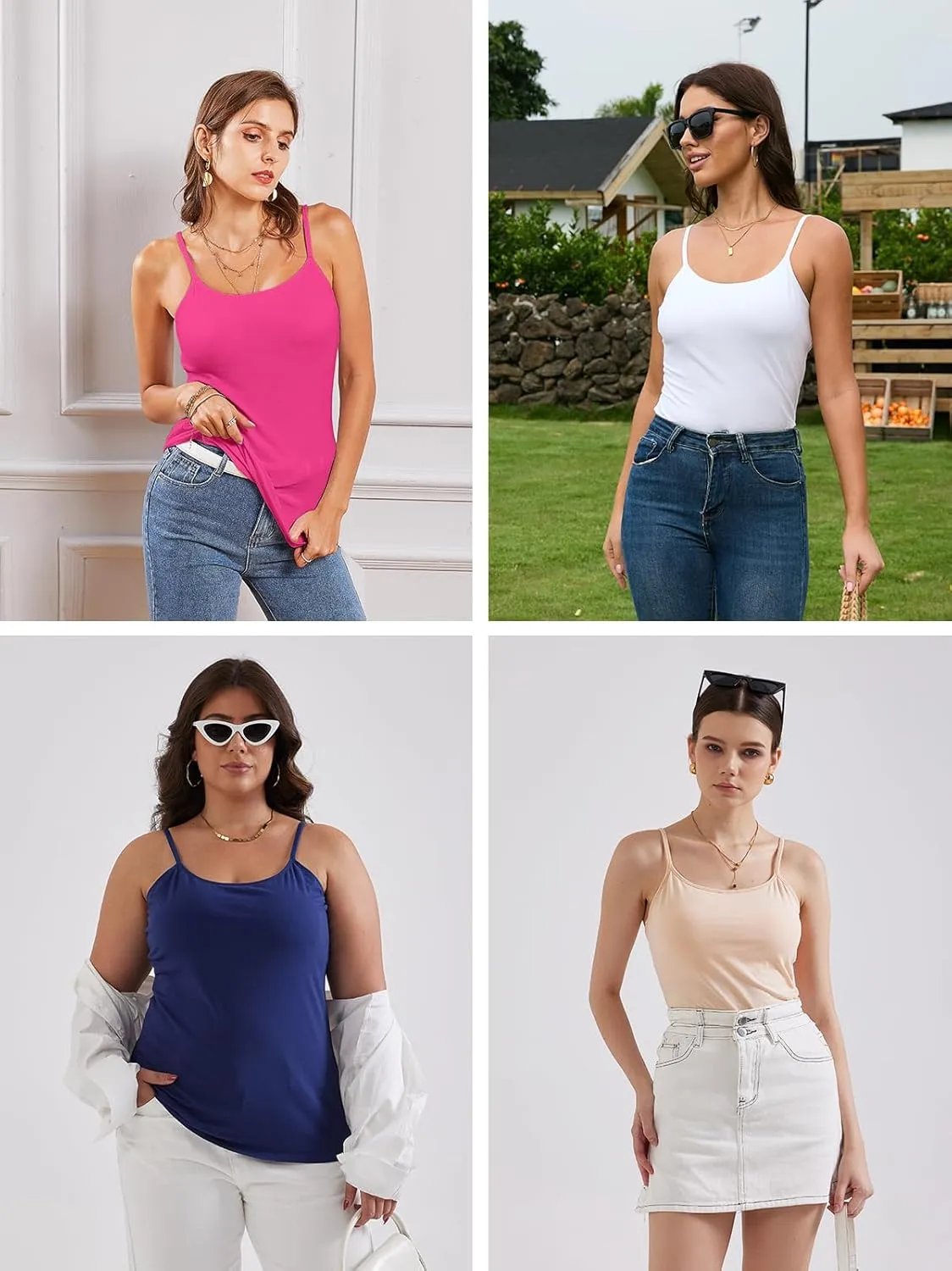 V FOR CITY Cotton Shelf Bra Camisole Tops for Women Adjustable Spaghetti Strap Tank Top Summer Cami Shirt 3 Pack