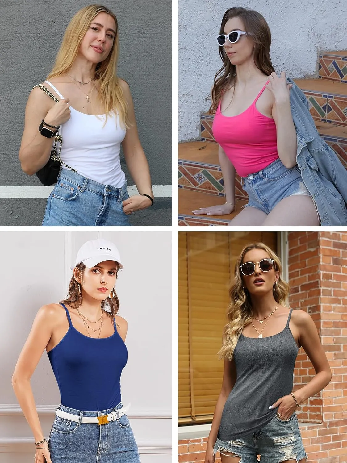 V FOR CITY Cotton Shelf Bra Camisole Tops for Women Adjustable Spaghetti Strap Tank Top Summer Cami Shirt 3 Pack