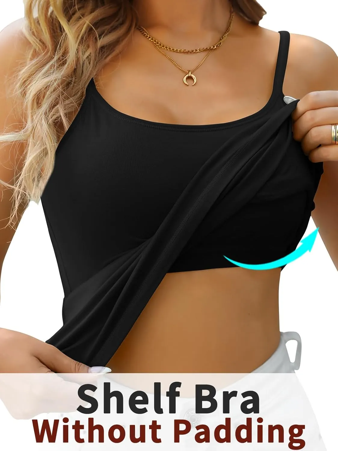 V FOR CITY Cotton Shelf Bra Camisole Tops for Women Adjustable Spaghetti Strap Tank Top Summer Cami Shirt 3 Pack