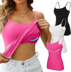 V FOR CITY Cotton Shelf Bra Camisole Tops for Women Adjustable Spaghetti Strap Tank Top Summer Cami Shirt 3 Pack